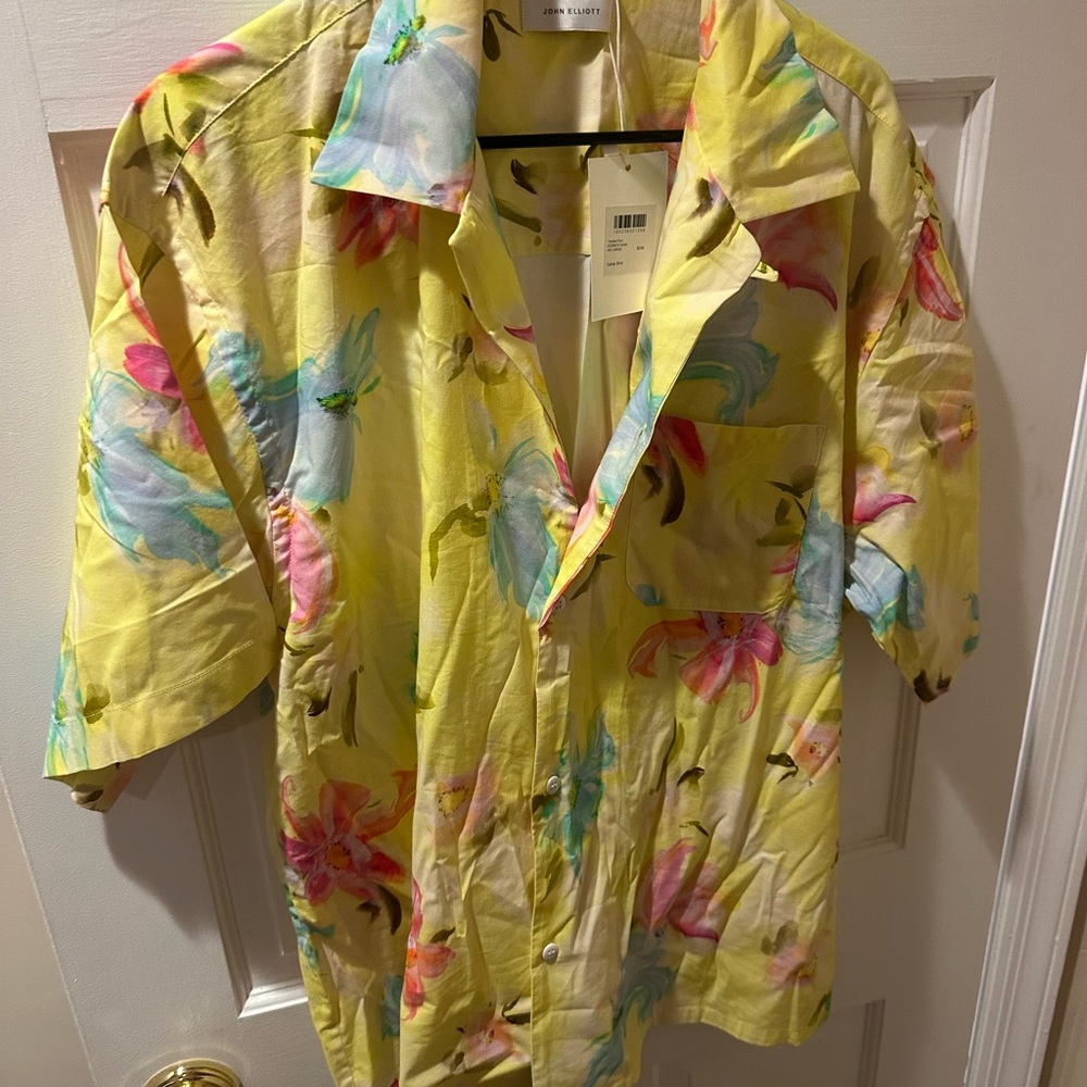 John Elliott Yellow Floral Casual Button Down Shirt